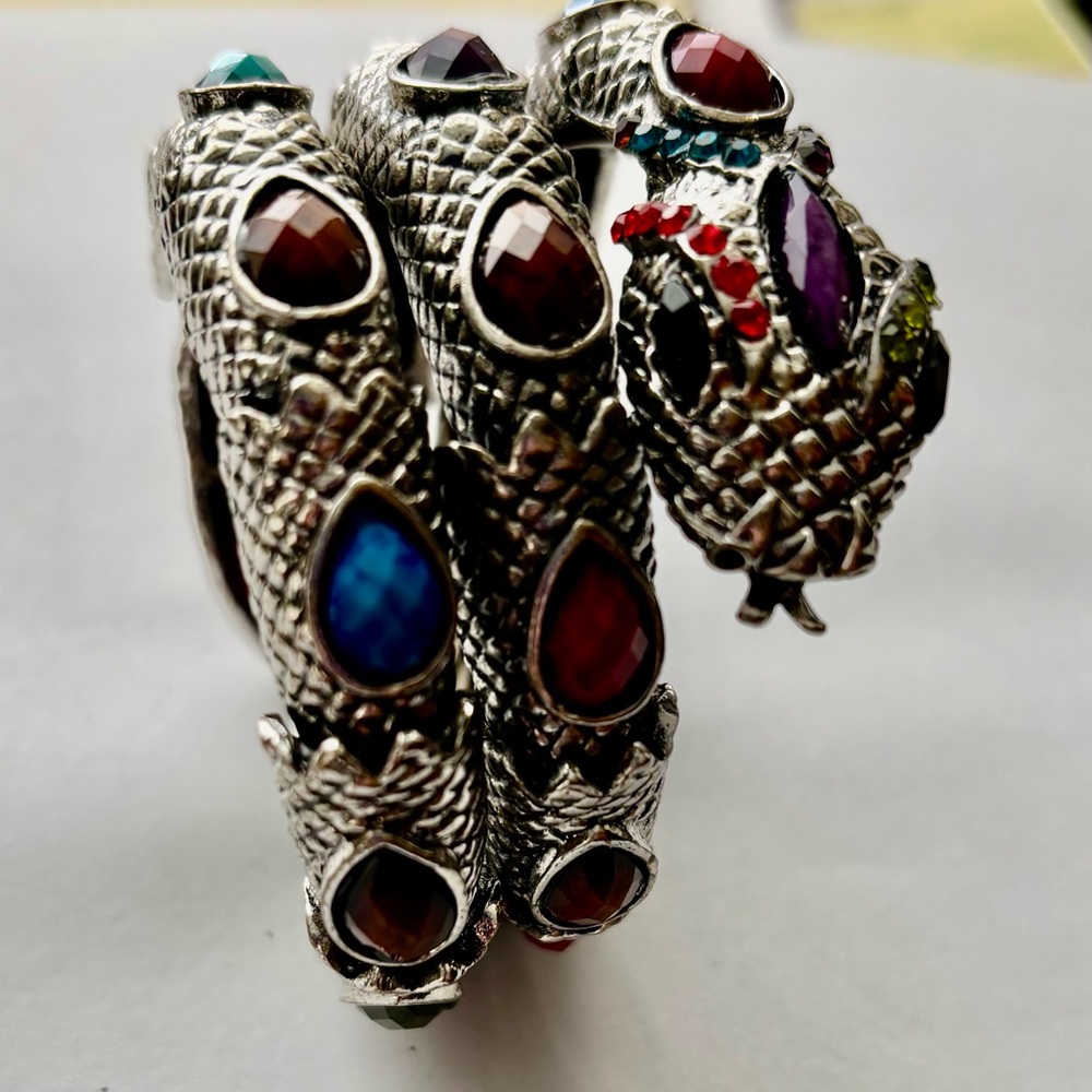 Silver Snake Wraparound Bracelet with Multicolor Gemstones